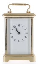 Contemporary carriage clock timepiece with Alain movement, within a corniche brass case, 5.75"