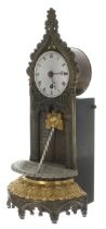 French bronze and ormolu novelty waterfall mantel clock timepiece, the 2.5" silvered dial over a