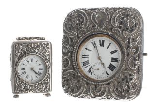 Miniature late Victorian silver cased carriage clock timepiece, the 1.5" white dial signed Asprey,