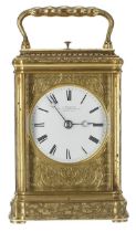 Good French repeater carriage clock striking on a gong, stamped no. 4524 on the movement back plate,