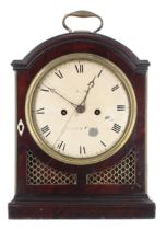 Good English mahogany double fusee bracket clock, the movement striking on a large bell, the 7"