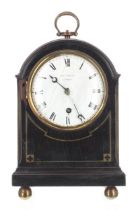 Fine and rare small English ebonised single fusee bracket clock in need of some restoration, the