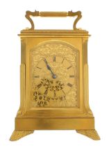 Fine English ormolu giant double fusee repeating carriage clock in the manner of Dent, the 3.25"
