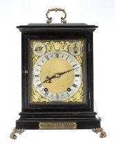 Good German ebonised ting-tang bracket clock, the W & H movement with pull repeat striking on two