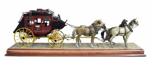 The Franklin Mint Wells Fargo Stagecoach and Four Horse Team 1:16 scale model group, well