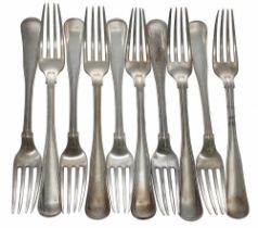 Ten Danish silver dinner forks by Chr. Rasmussen, stamped Kgl.Hof Juveleer, bearing Copenhagen marks