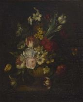 After Jan Baptiste Monnoyer (18th/19th century) - Still life of flowers in a stone urn, oil on