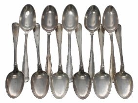 Eleven Peter Hertz Danish silver dessert spoons, bearing Copenhagen marks 1880 and Simon Groth Assay