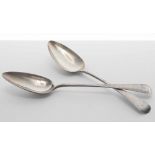 Pair of George III silver table spoons, with initialled handles, maker Samuel Godbehere, Edward
