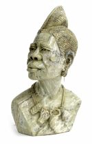 Nicholas Tandi (Zimbabwe born 1948), stone figural bust sculpture of a tribal gentleman with