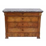 Biedermeier marble top commode chest of drawers, the grey marble top over a cushion frieze long