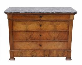 Biedermeier marble top commode chest of drawers, the grey marble top over a cushion frieze long