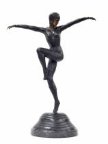 Art Deco style bronze figure of a female dancer, inscribed 'A.Henry' to the base, mounted upon a