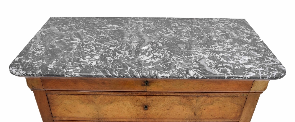 Biedermeier marble top commode chest of drawers, the grey marble top over a cushion frieze long - Image 3 of 6