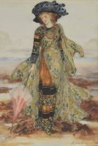 Phylida Bridgewater (19th/20th century) - Fashionable lady wearing decorative costume and holding