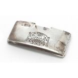 Masonic Interest - a silver curved card case, with engraved temple interior scene to the front,