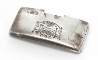 Masonic Interest - a silver curved card case, with engraved temple interior scene to the front,