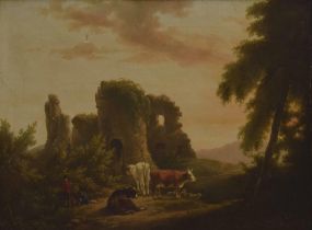 Circle of Julius Caeser Ibbetson (18th/19th century) - Landscape depicting shepherds and cattle with