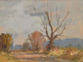 Edward Wesson RI., RSMA., RBA., (1910-1983) - Trees in a landscape, signed Wesson, oil on board 17.