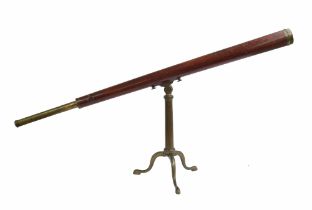 19th century mahogany and brass library telescope by and inscribed Dollond London, single drawer