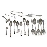 Selection of Georgian and later silver teaspoons and other small flatware; including five