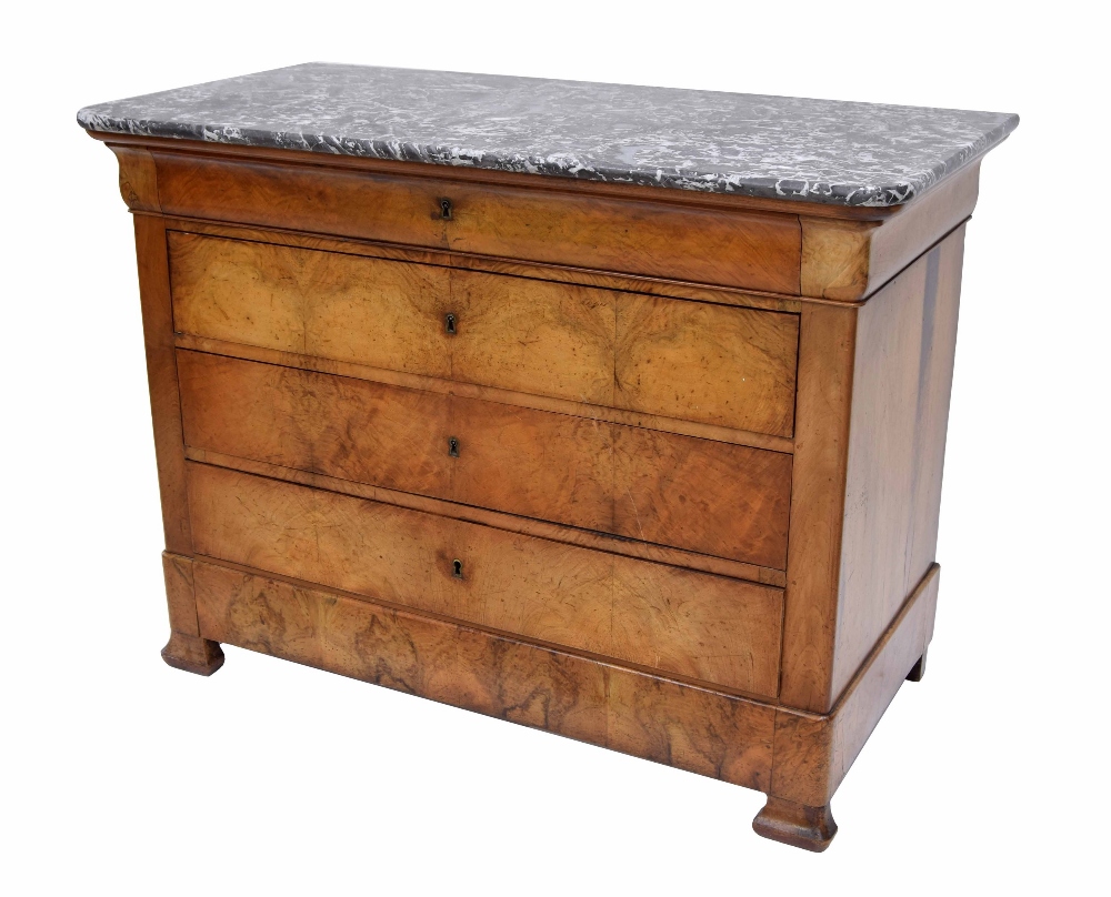 Biedermeier marble top commode chest of drawers, the grey marble top over a cushion frieze long - Image 2 of 6