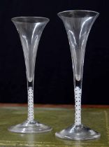 Pair of air twist stem trumpet bowl glass flute, 7.75" high (2)