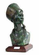 James Tandi, Zimbabwe born 1956 - carved Verdite figural bust sculpture titled 'Lucy from