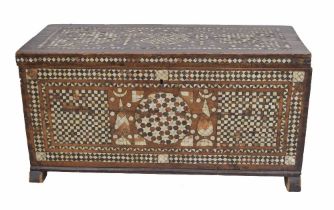 Antique Ottoman style inlaid coffer, with extensive marquetry and mother of pearl geometric