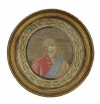 English School (18th/19th century) - A needlework depicting George III, head and shoulders wearing a