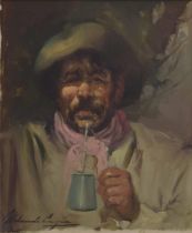 Morando Luque (Argentine born 1915), portrait study of a Gaucho gentleman, signed, oil on canvas,