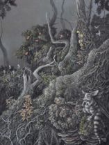 Edwin Cripps (b. 1949) - "Boffo Frunobulax", a creature seated amongst vegetation and trees.