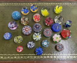 Group of assorted decorative glass paperweights; including millefiori examples and some by