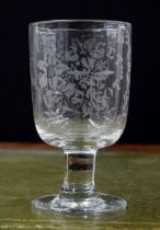 Victorian etched decorated glass rummer, reading 'Forget Me Not' within a floral garland, opposite