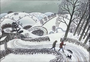 Jonathan Armigel Wade (b. 1960) - "Walking the Dogs", winter landscape with figures and dogs on a