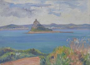 E. Lamorna Kerr - View of St Michael's Mount, Cornwall, inscribed with the artist name verso and