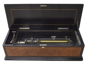 Fine Swiss amboyna and ebonised music box by and inscribed Manufactured by C. Paillard & Co., STE
