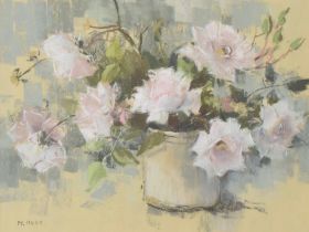 Marjorie Best (1903-1997) - A still life of pink roses in a pottery jug, signed, pastel drawing on