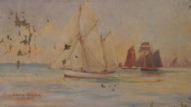 Attributed to Louis Grier (19th/20th century) - Study of fishing boats in an open sea, bears a