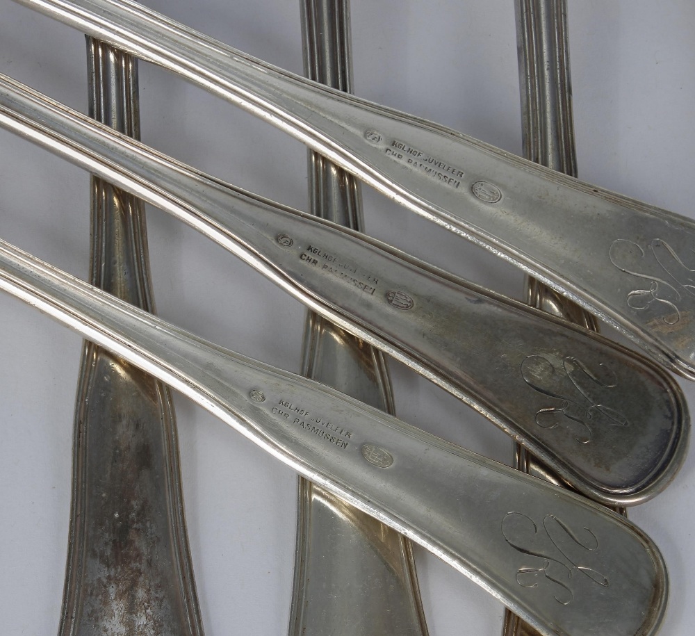 Ten Danish silver dinner forks by Chr. Rasmussen, stamped Kgl.Hof Juveleer, bearing Copenhagen marks - Image 2 of 2