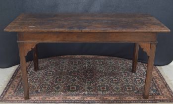 18th century oak farmhouse table, the two-piece top upon square canted legs, 56" wide, 27" deep,
