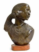 Edward Ndoro, Zimbabwe born 1973 - Carved stone figural bust sculpture of an African tribal lady,