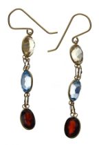 Pair of 14ct gem set drop earring, to include topaz, citrine and garnet, 1.6gm, drop 45mm