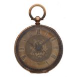 14ct cylinder engraved fob watch, 35.4gm, 36mm