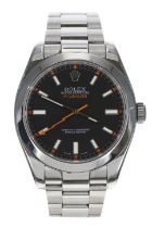 Rolex Oyster Perpetual Milgauss stainless steel gentleman's wristwatch, reference no. 116400, serial