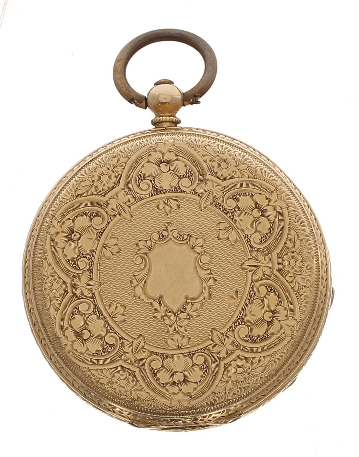 18ct cylinder engraved fob watch, 33.6gm, 36mm - Image 2 of 2