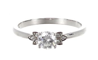 GIA certified platinum diamond ring, round brilliant-cut centre diamond, 0.63ct