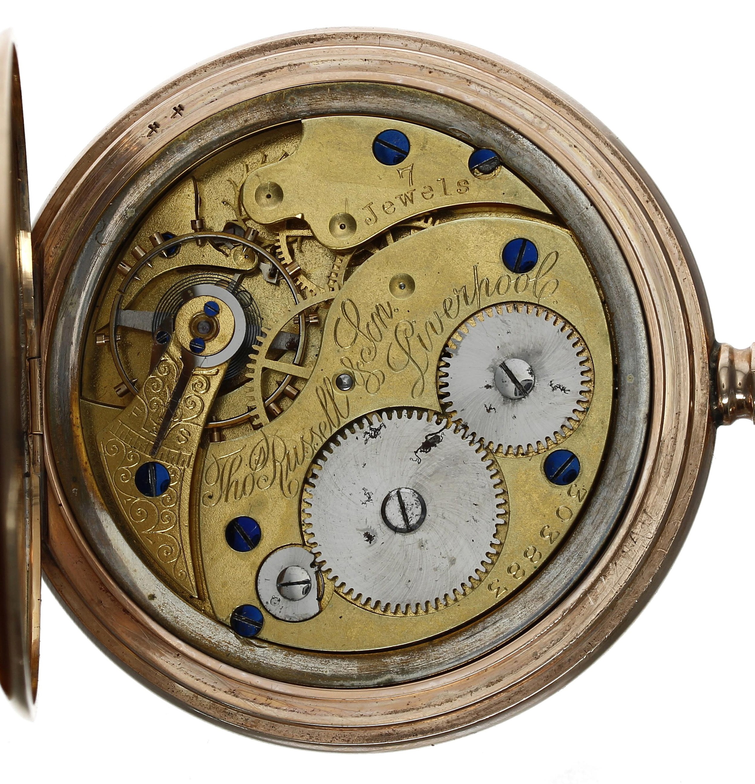 Clean 9ct full hunter pocket watch by Thomas Russell & Son, Liverpool, Chester 1915, signed lever - Image 5 of 5