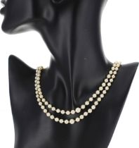 Cultured pearl double strand graduated cultured pearl necklace, with a 9ct white gold rose diamond