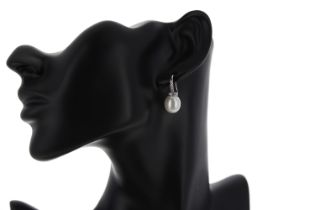 Pair of 18ct white gold droplet earrings with suspended oval cultured pearls